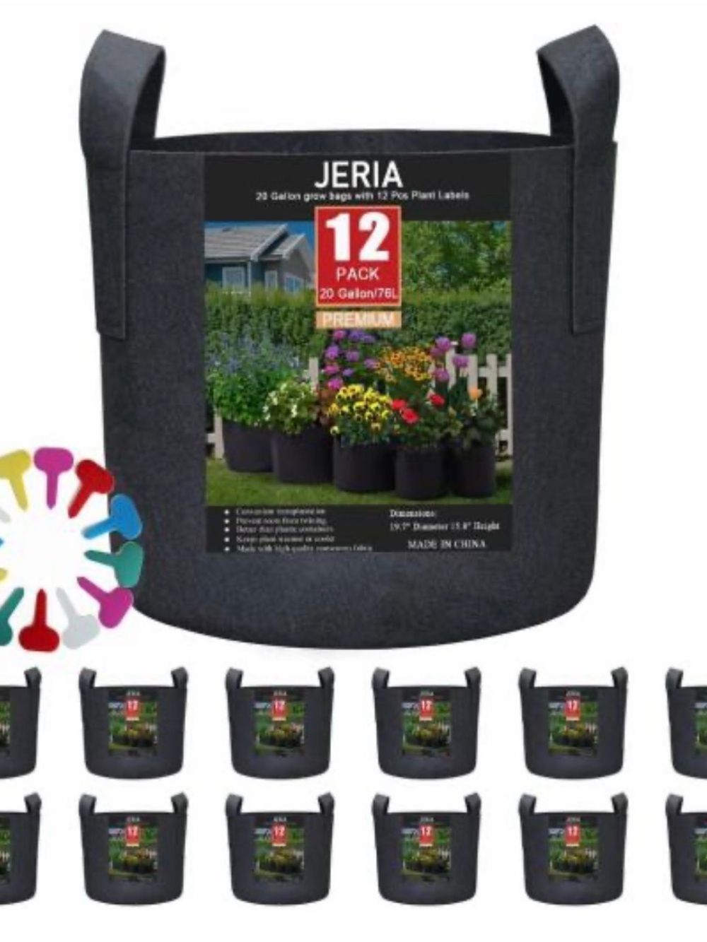 20 Gallon Fabric Grow Bag - 12 Pack, Black